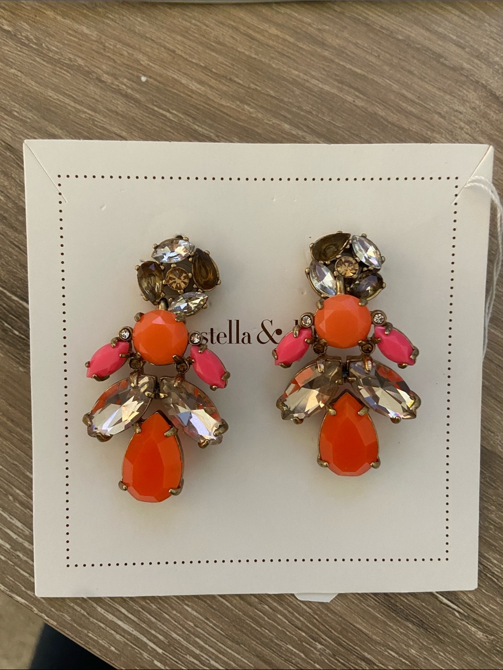Stella & Dot Neon Orange and Hot Pink Crystal Drop Earrings